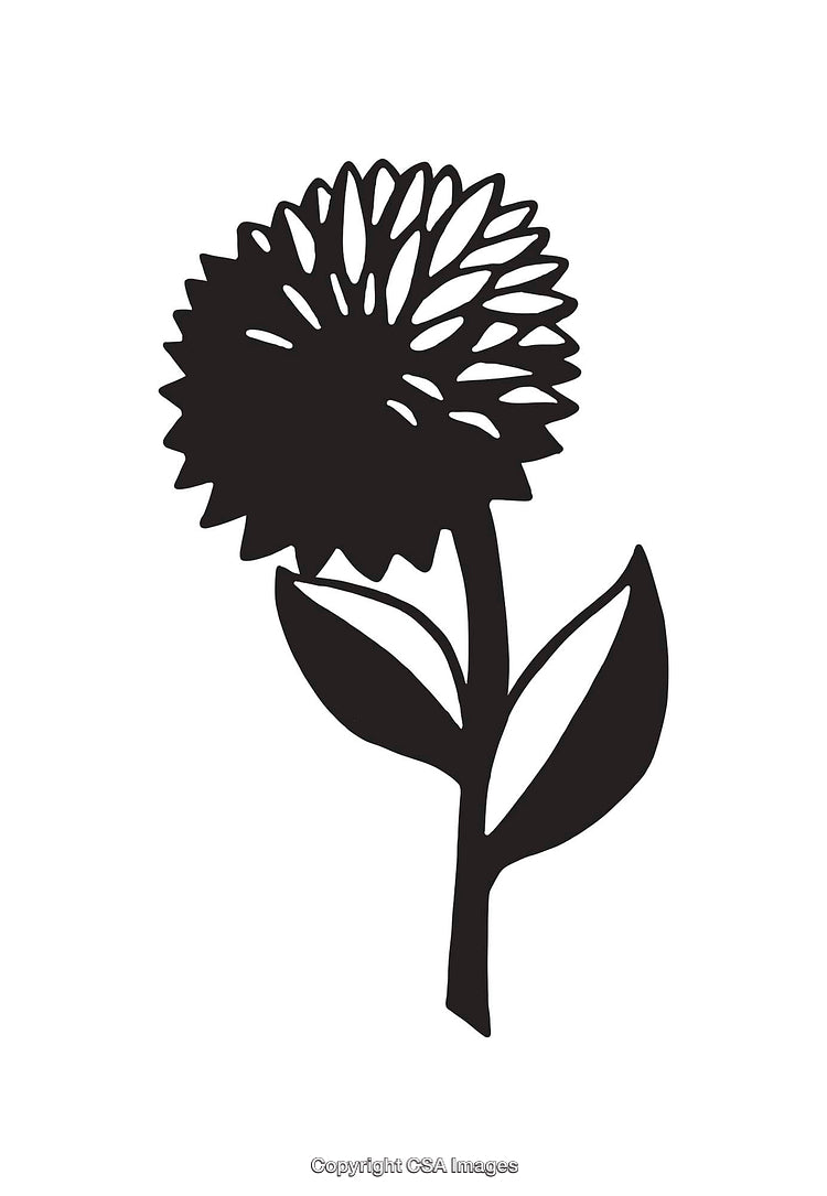Black and White Line Art Illustration of a Simple Flower Design