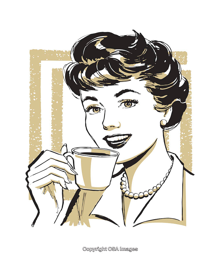 Retro Illustration of a Woman Enjoying a Cup of Coffee