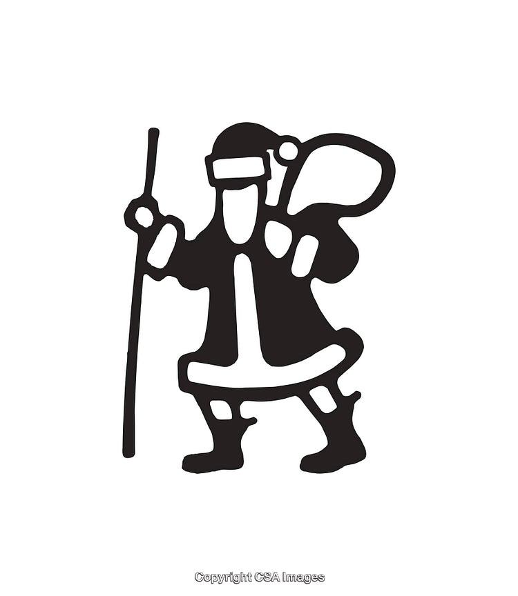 Silhouette of Santa Claus Icon Holding a Staff and Bag
