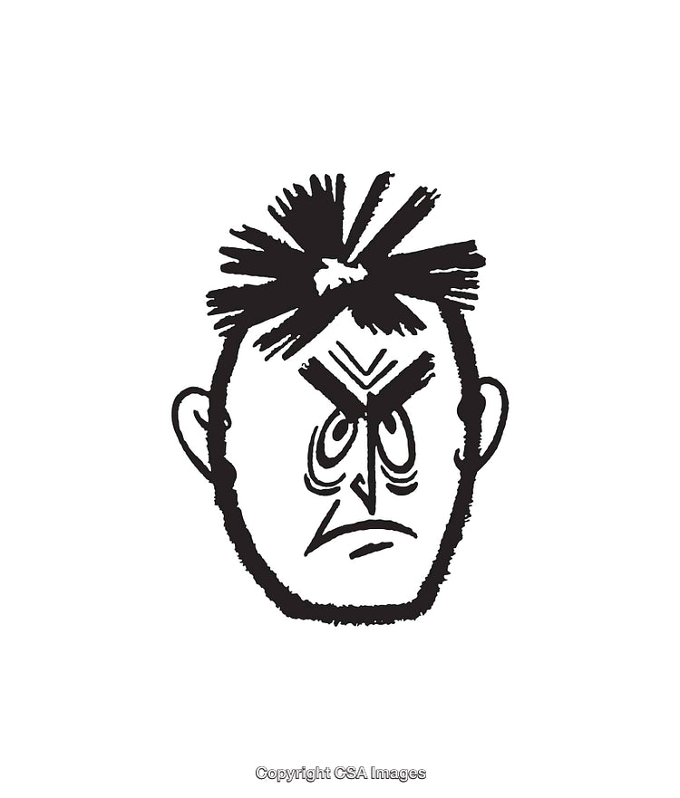 Illustrated Angry Face in Expressive Black and White Line Art