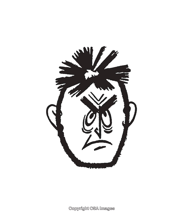 Illustrated Angry Face in Expressive Black and White Line Art