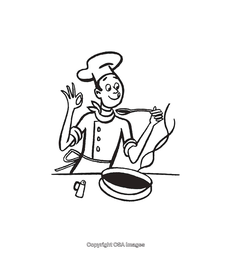 Cartoon Chef Appreciating Delicious Meal with Joyful Gesture