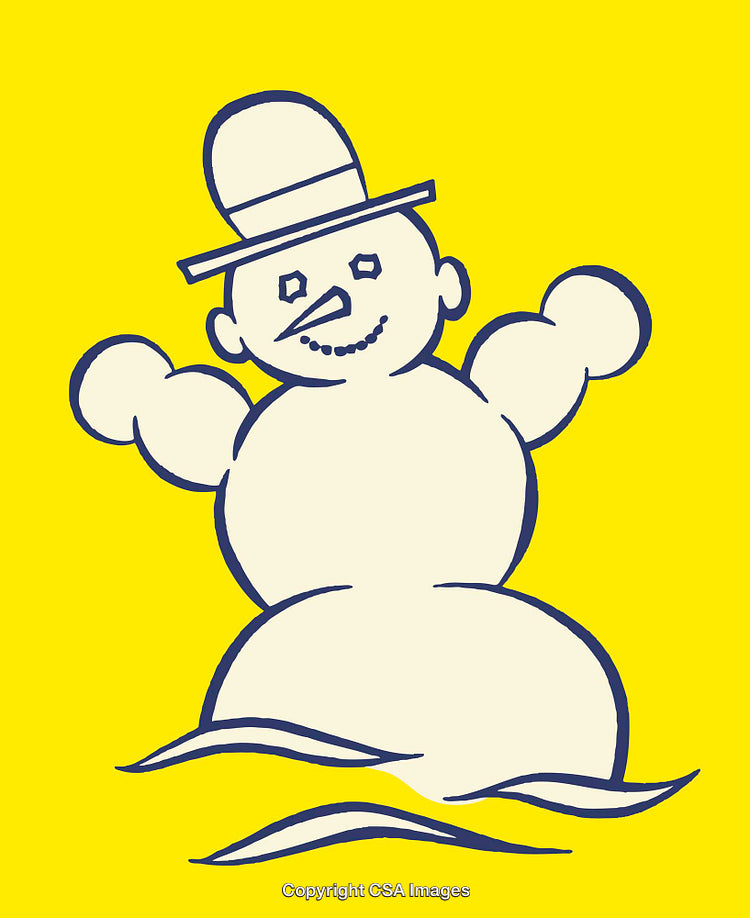 Playful Snowman Illustration with Hat and Smile on Yellow Background