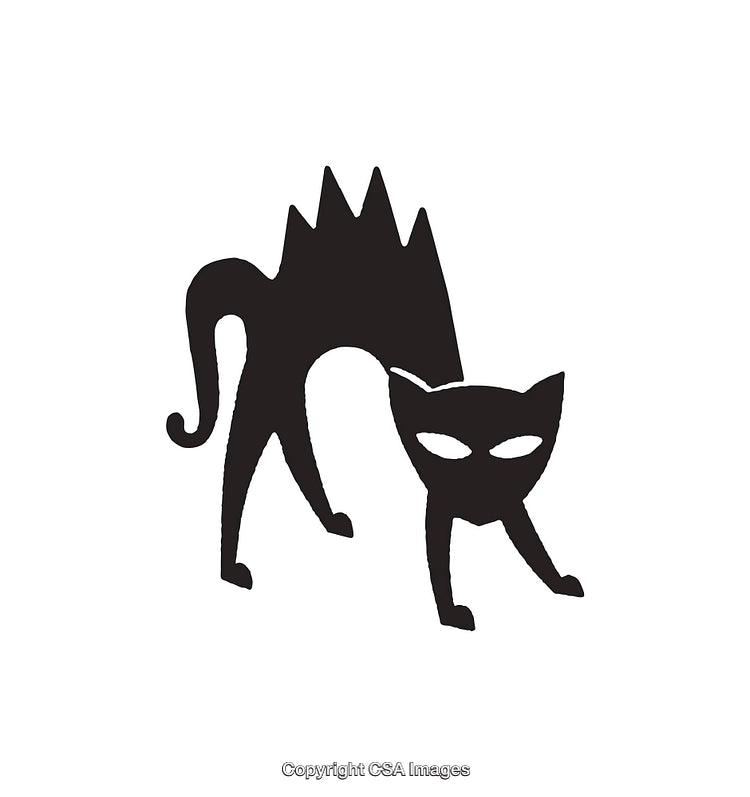 Black and White Illustration of Spooky Halloween Cat Silhouette