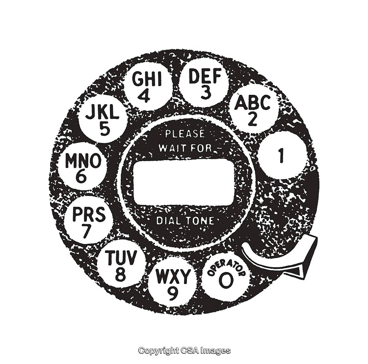Retro Rotary Dial Phone Illustration in Black and White Line Art