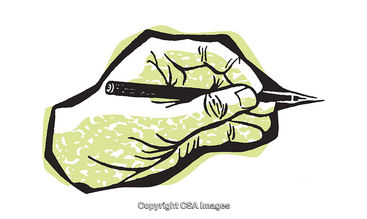 Illustrated Hand Holding a Pencil with Bold Artistic Style