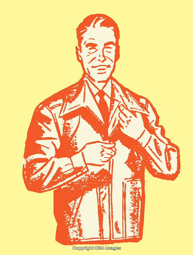 Vintage Line Art Illustration of Man in Suit and Jacket