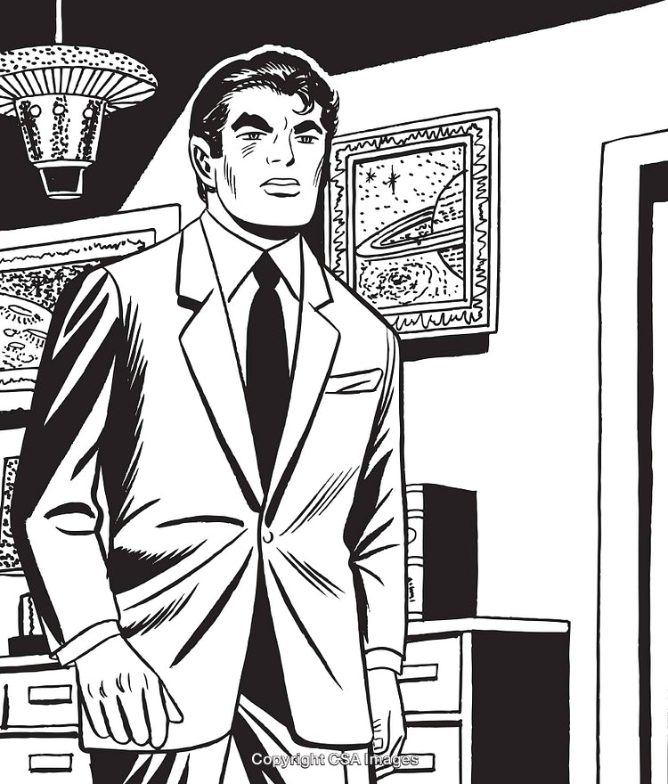 Retro Comic Style Artwork of a Businessman in an Office Setting
