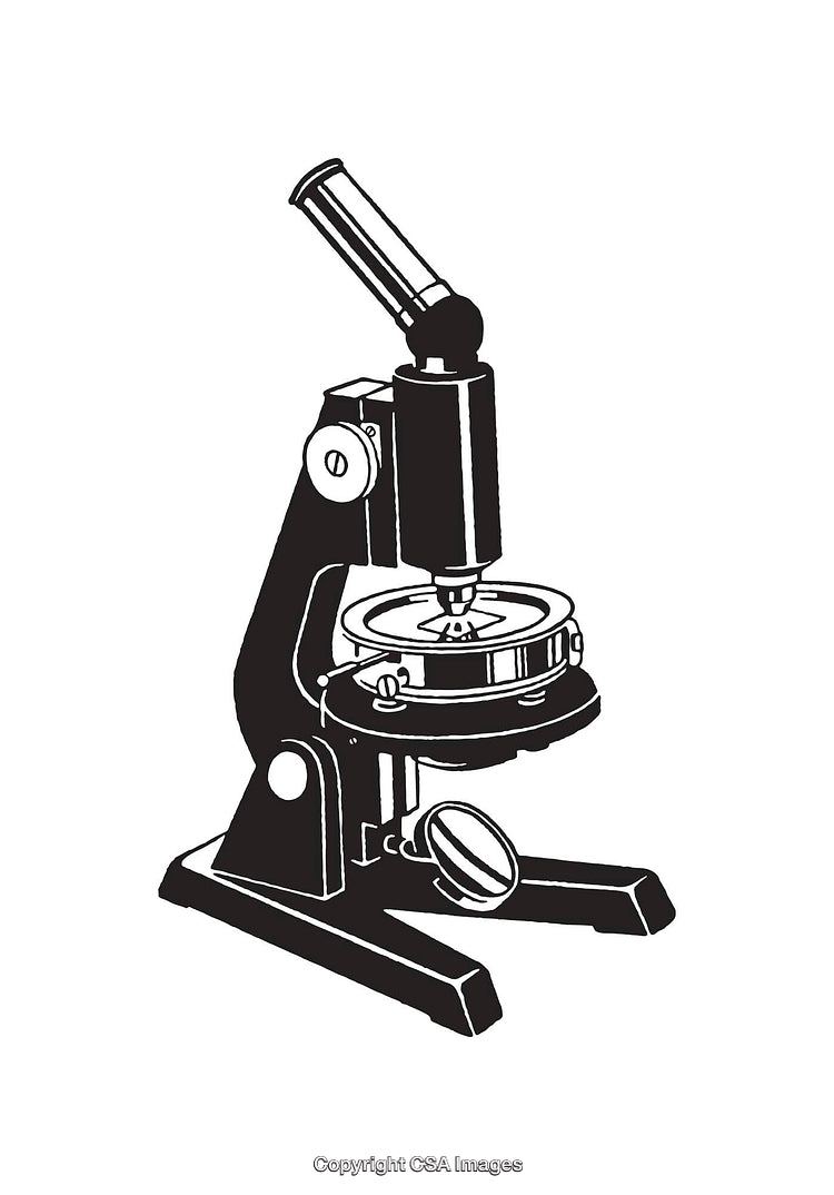 Black and White Line Art Illustration of a Laboratory Microscope