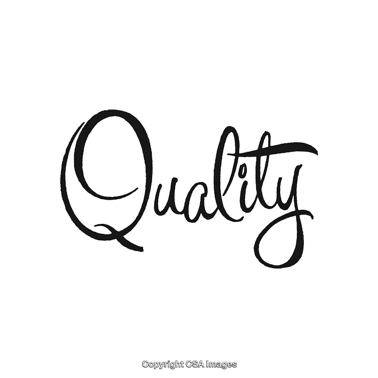 Elegant Handwritten Quality Text on White Background Representing Excellence and Standards