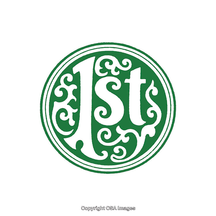 Decorative Green Number 1st Circle Emblem Featuring Intricate Patterns