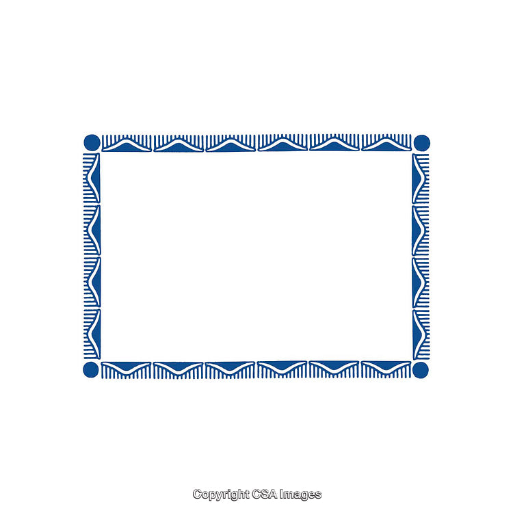 Blue Decorative Border Frame with Geometric Patterns on White Background