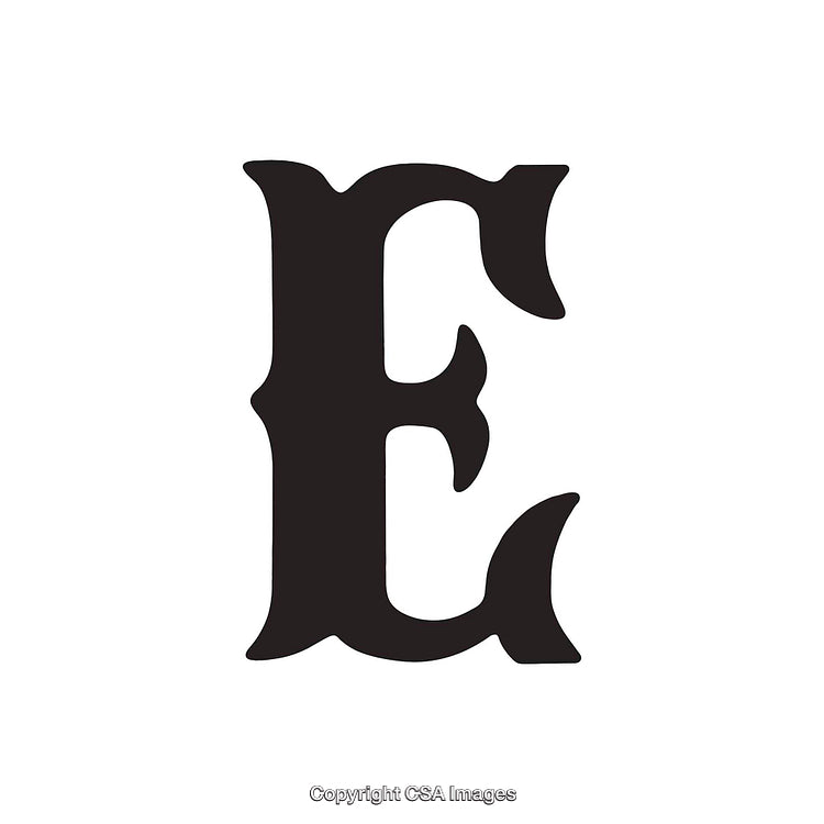 Bold Blackletter Styled Letter E on Plain White Background