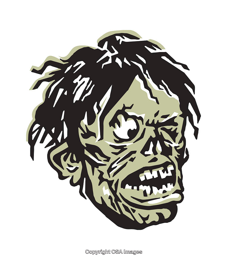 Illustration of a Zombie Head with Green and Black Details