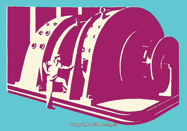 Minimalist Industrial Equipment in Vibrant Color Palette Line Art Illustration