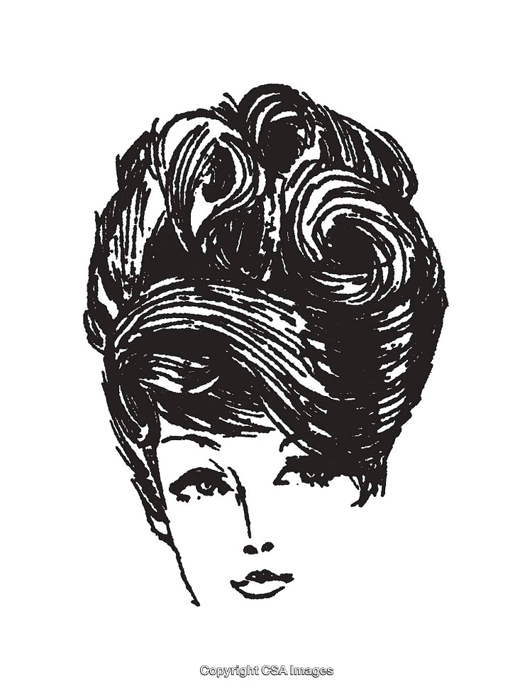 Vintage Black and White Elegant Woman Line Art Illustration