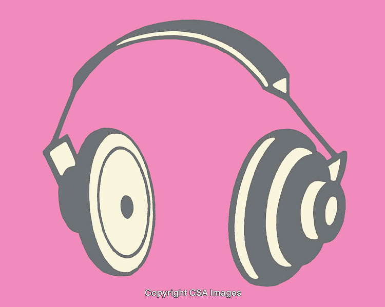 Minimalistic Line Art Illustration of Headphones on a Pink Background