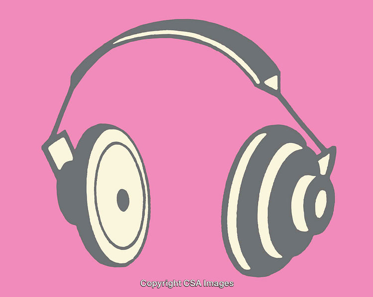 Minimalistic Line Art Illustration of Headphones on a Pink Background
