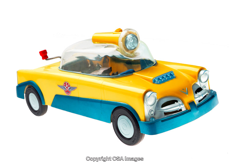 Colorful Vintage Toy Car with Unique Design Features