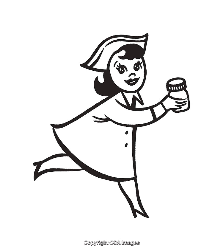 Vintage Black and White Illustration of a Girl Holding a Jar