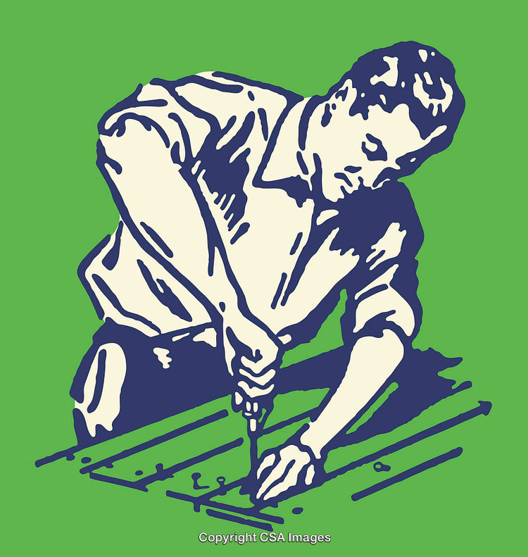Vintage Style Illustration of Man Using a Screwdriver on a Green Background