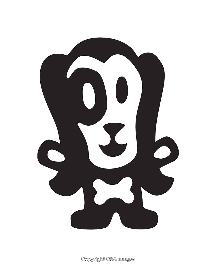 Black and White Cartoon Dog Icon with Minimalist Design