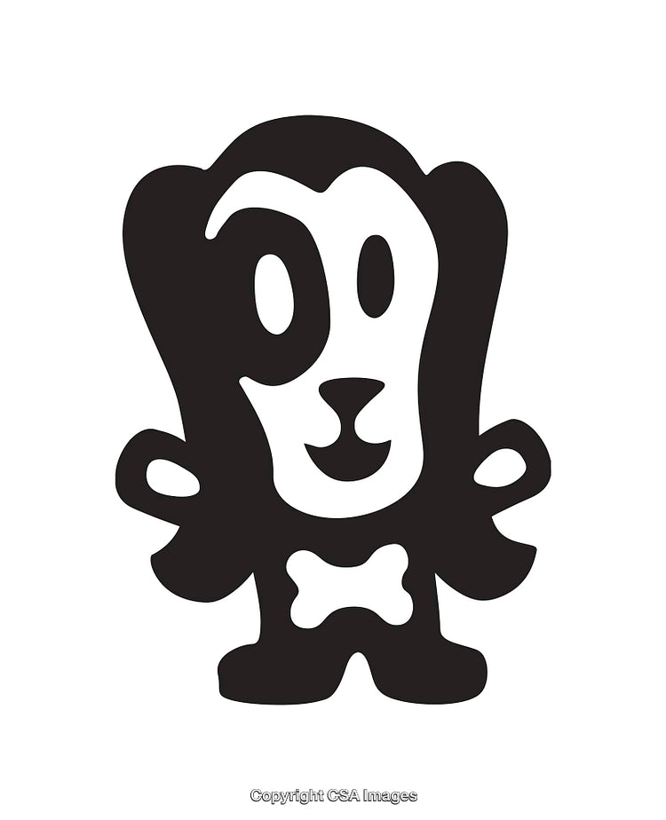 Black and White Cartoon Dog Icon with Minimalist Design