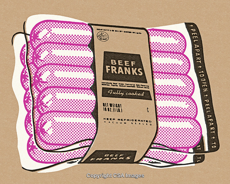 Bright Colorful Illustration of Packaged Beef Franks with a Retro Style