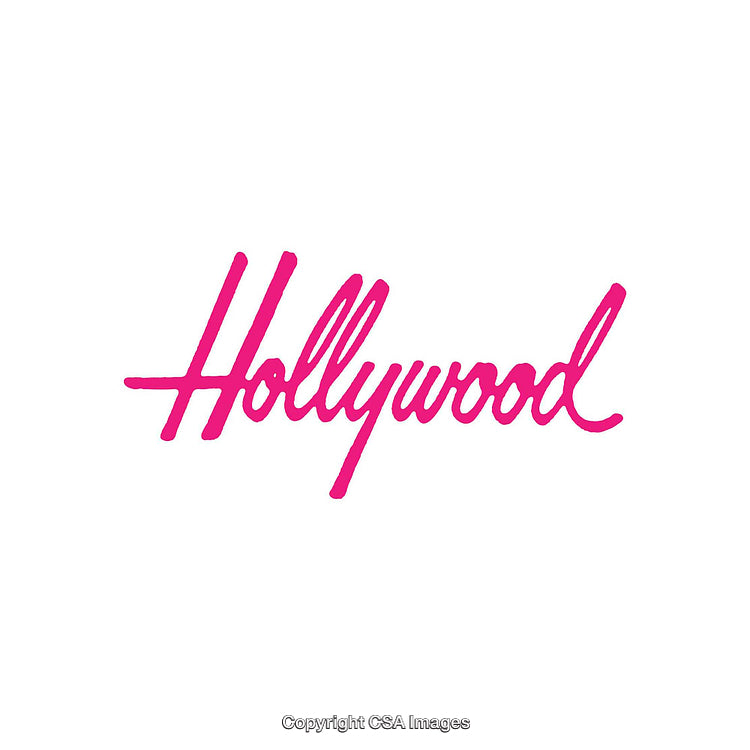 Hollywood Script Text in Bright Pink on White Background