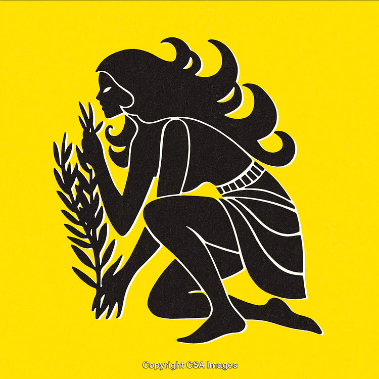 Artistic Silhouette of a Woman with Leaves on Yellow Background