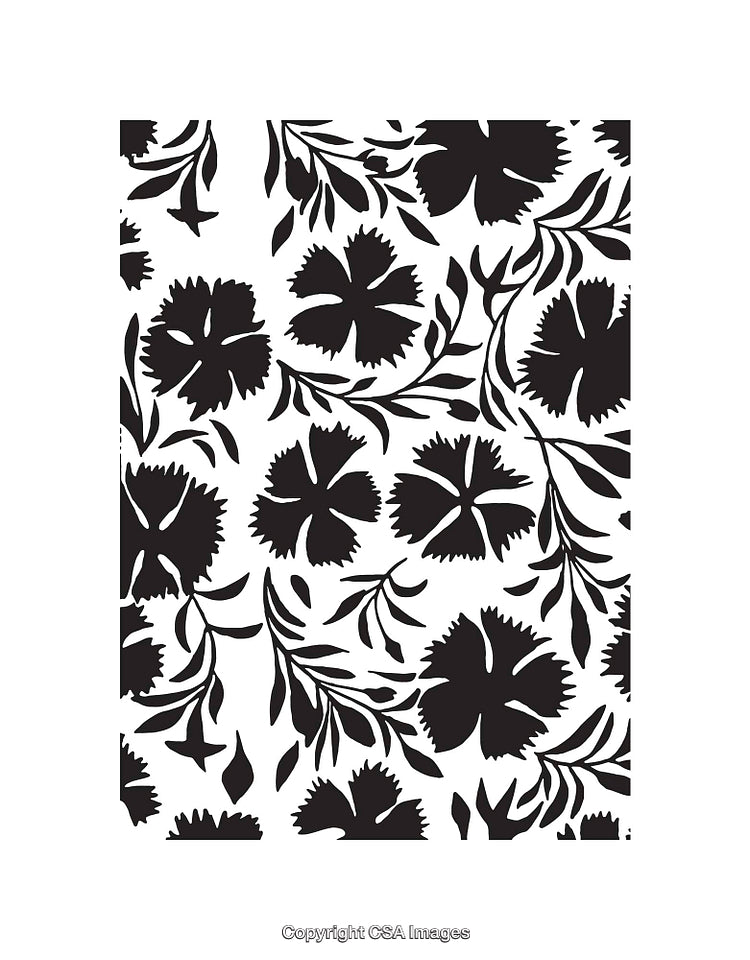 Seamless Black and White Floral Pattern with Leaves and Blossoms