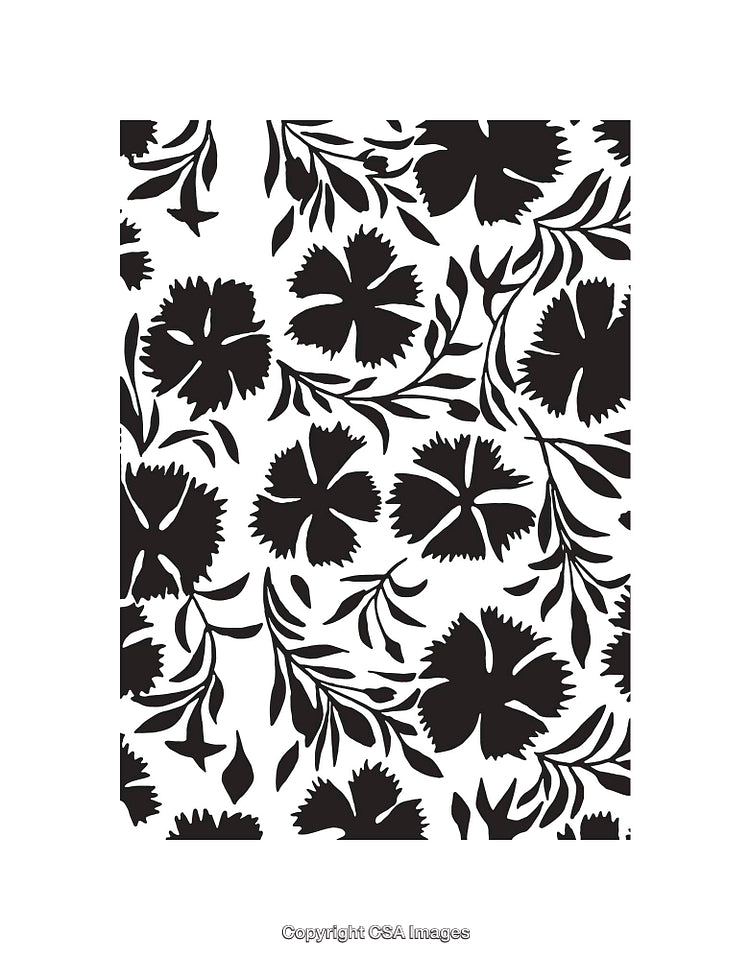Seamless Black and White Floral Pattern with Leaves and Blossoms
