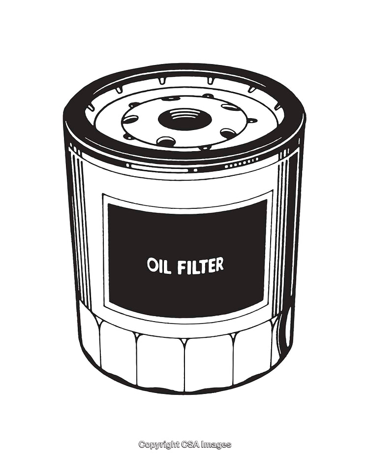 Illustrated Black and White Oil Filter for Automotive and Technical Use