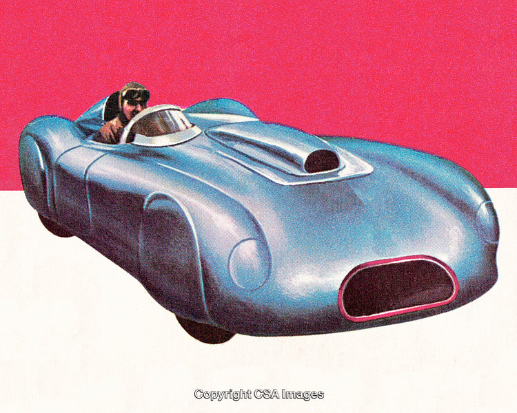 Retro Futurism Artwork Featuring a Classic Race Car with Vibrant Colors