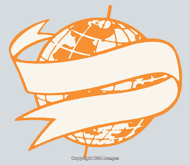 Colorful Globe and Banner Illustration in Orange and White Tones