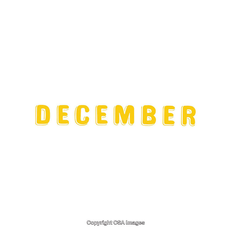 Yellow December Text Highlighted On Clean White Background