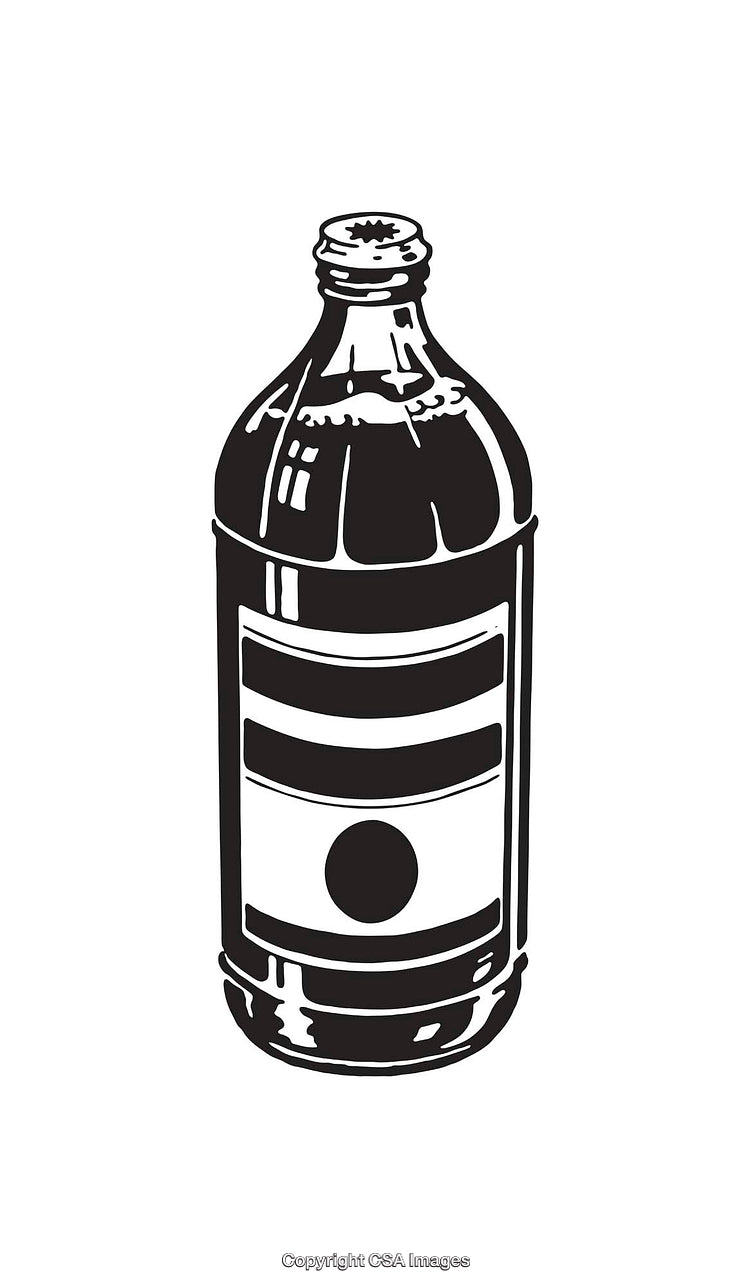 Black And White Illustration of a Glass Bottle in Retro Style