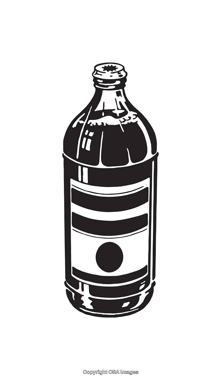 Black And White Illustration of a Glass Bottle in Retro Style