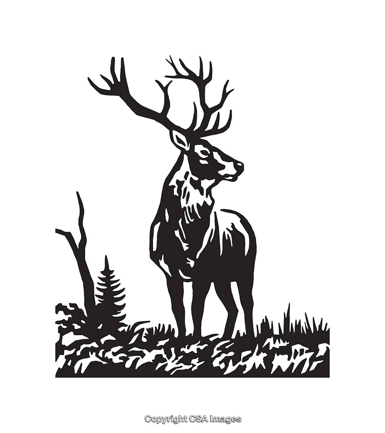 Majestic Deer Illustration in Black and White Line Art Style