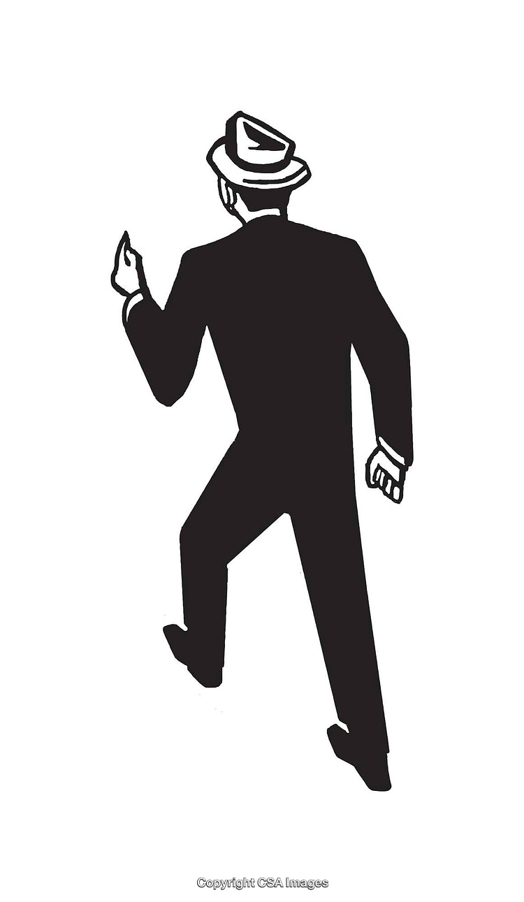 Retro Style Silhouette of a Man in a Black Suit and Hat