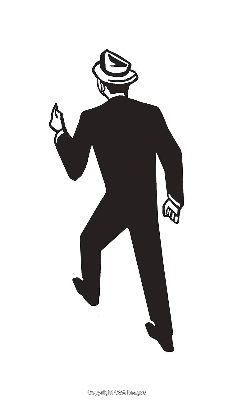 Retro Style Silhouette of a Man in a Black Suit and Hat