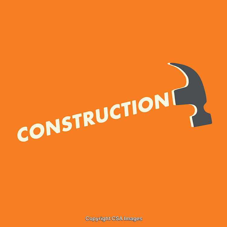 Abstract Construction Illustration with a Hammer and Bold Typography Design
