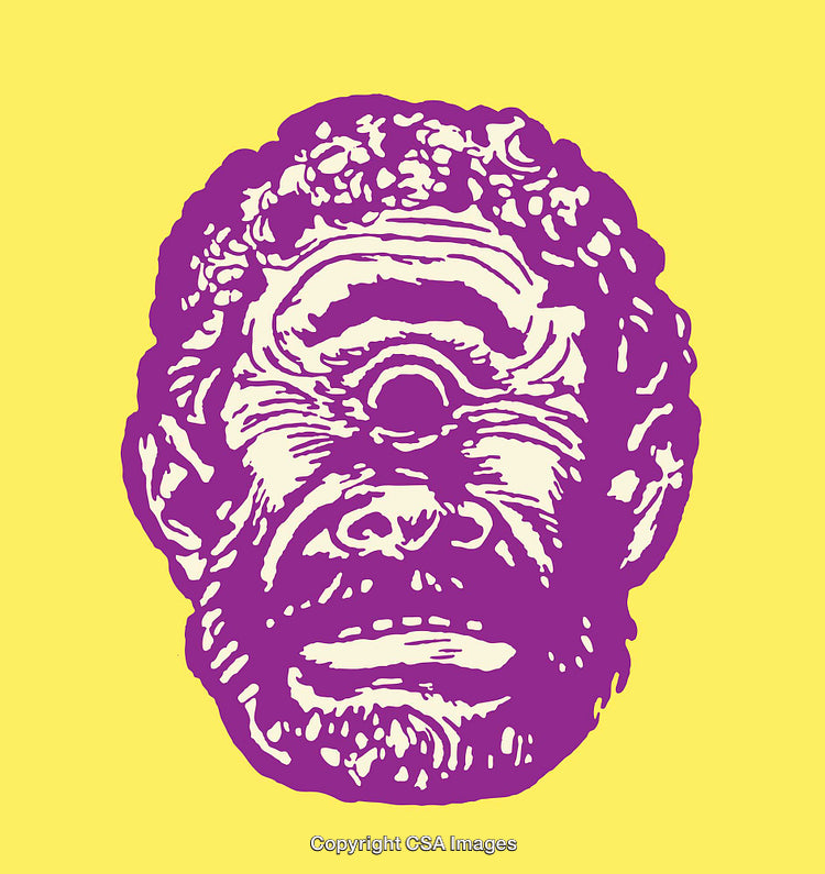 Vibrant One-Eyed Cyclops Illustration in Purple on Yellow Background