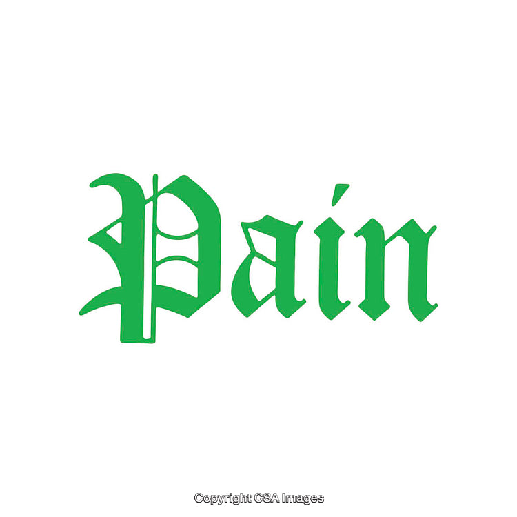 Green Gothic Typography Art with the Word 'Pain' on White Background