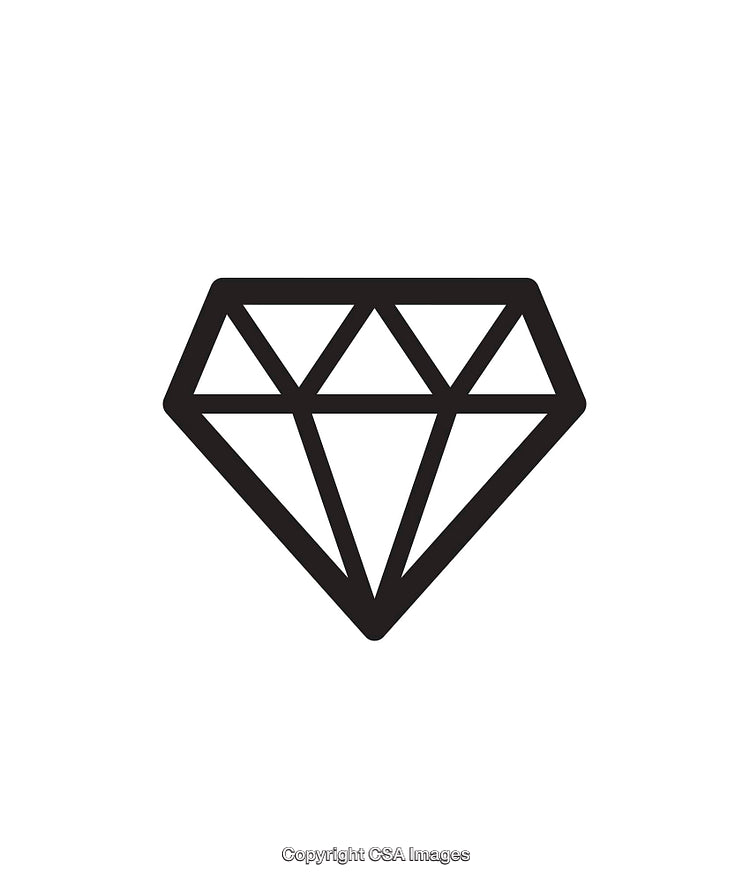 Elegant Black Outline Icon of a Faceted Diamond on White Background