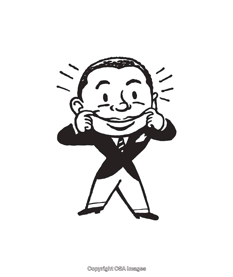 Black and White Cartoon Illustration of a Cheerful Person Smiling
