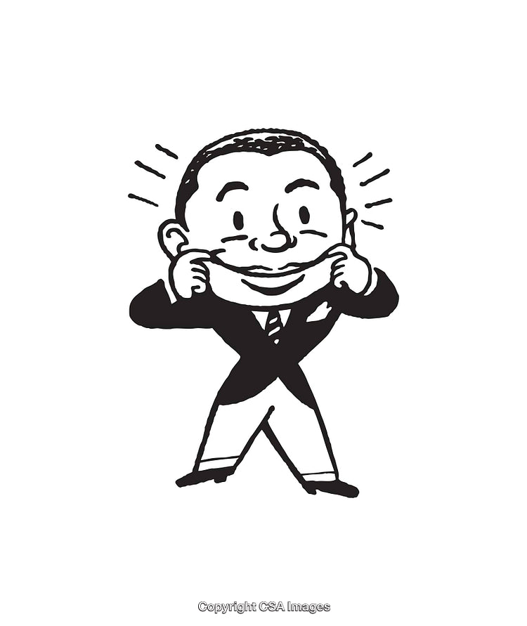 Black and White Cartoon Illustration of a Cheerful Person Smiling