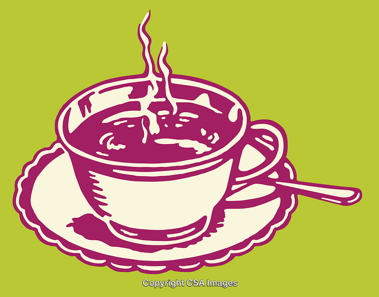 Colorful Line Art Illustration of a Steaming Cup of Coffee or Tea