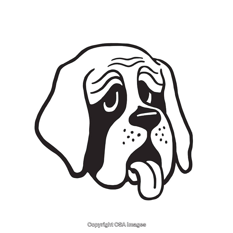 Black and White Line Art of a Dog With Expressive Features