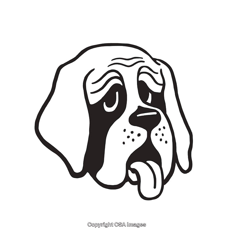 Black and White Line Art of a Dog With Expressive Features
